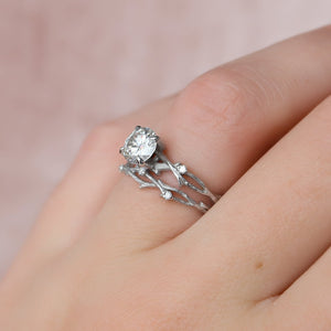 The Textured Twig Set With A 1 Carat Round 18K White Gold Lab Diamond