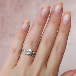 The Textured Twig Set With A 2 Carat Round 18K White Gold Lab Diamond