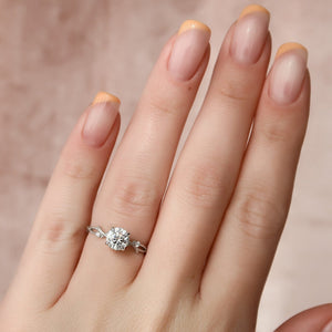The Textured Twig Set  With A 4.5 Carat Round 14K White Gold Moissanite