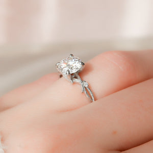The Textured Twig Set  With A 4.5 Carat Round 14K White Gold Moissanite