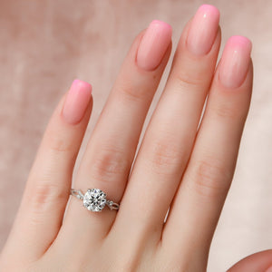 The Textured Twig Set  With A 5 Carat Round 14K White Gold Moissanite