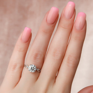 The Textured Twig Set  With A 1 Carat Round 18K White Gold Moissanite