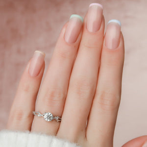 The Textured Twig Set  With A 2 Carat Round 18K White Gold Moissanite