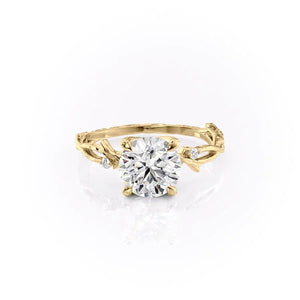 The Textured Twig Set With A 1 Carat Round 14K Yellow Gold Lab Diamond