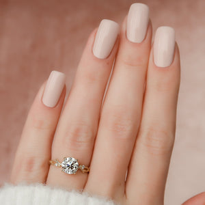 The Textured Twig Set  With A 3.5 Carat Round 14K Yellow Gold Moissanite