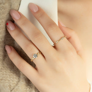 The Textured Twig Set With A 1 Carat Round 14K Yellow Gold Lab Diamond