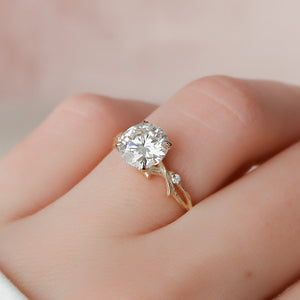 The Textured Twig Set With A 1 Carat Round 18K Yellow Gold Lab Diamond