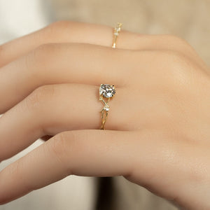 The Textured Twig Set  With A 2 Carat Round 18K Yellow Gold Moissanite