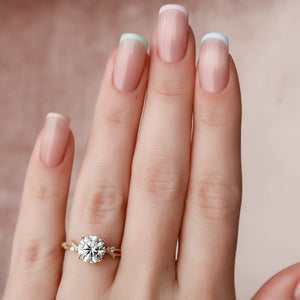 The Textured Twig Set  With A 3.5 Carat Round 18K Yellow Gold Moissanite