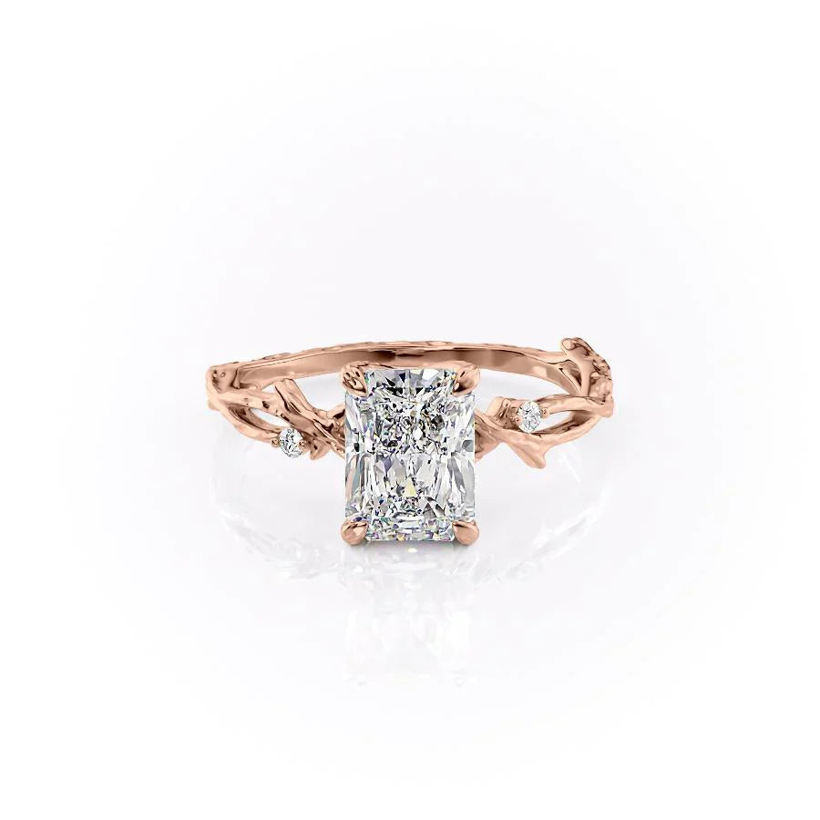 The Textured Twig Set  With A 1 Carat Radiant 14K Rose Gold Moissanite