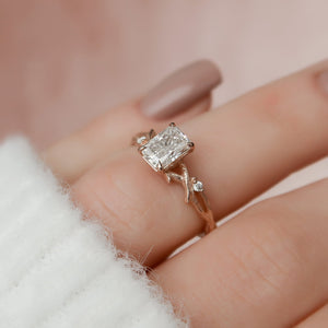 The Textured Twig Set  With A 1 Carat Radiant 14K Rose Gold Moissanite