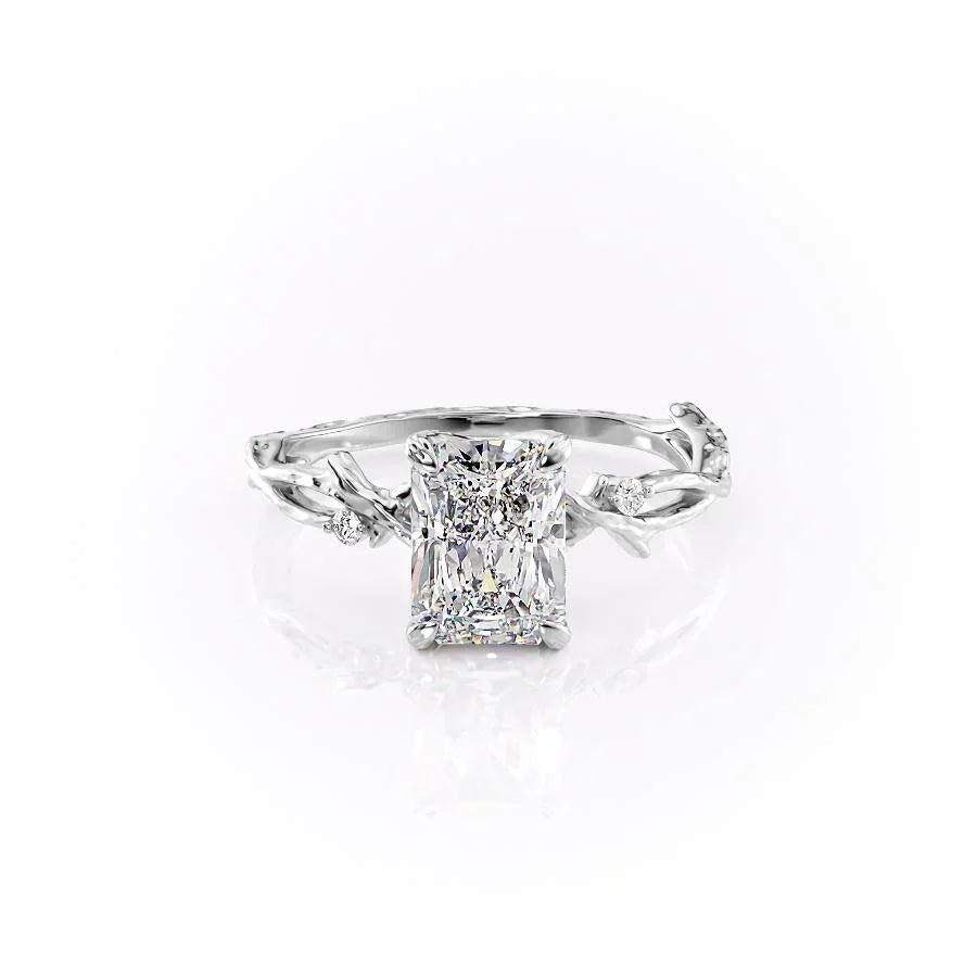The Textured Twig Set  With A 1 Carat Radiant 14K White Gold Moissanite
