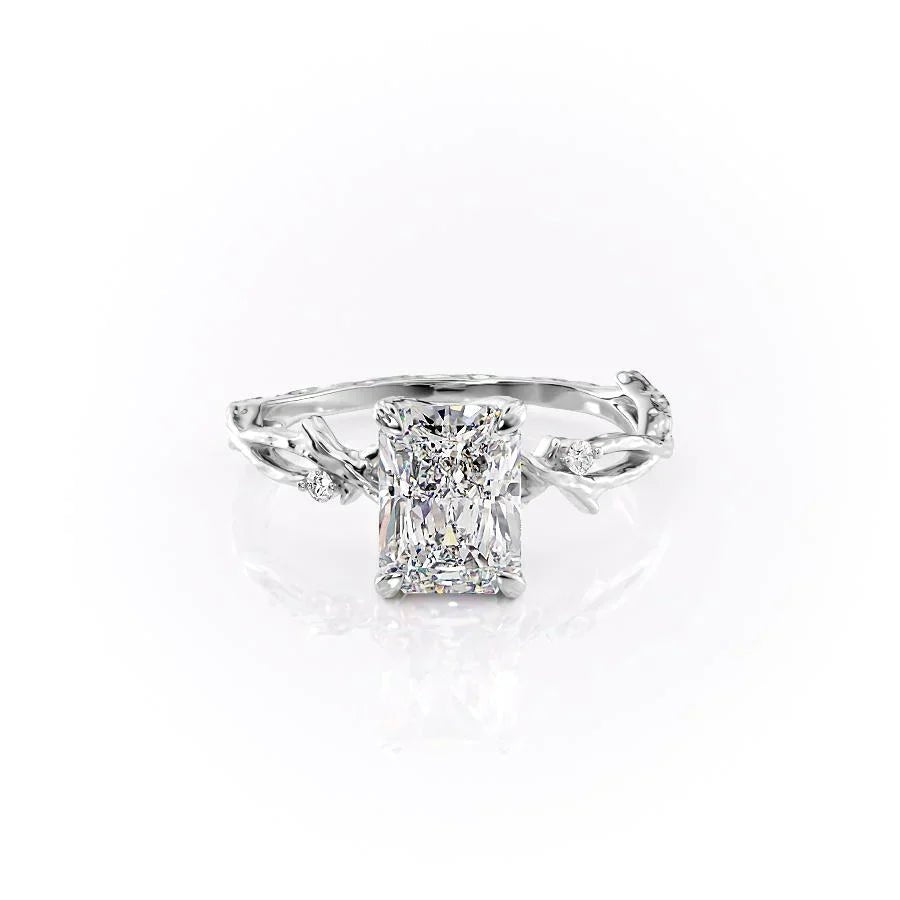 The Textured Twig Set With A 2 Carat Radiant 18K White Gold Lab Diamond