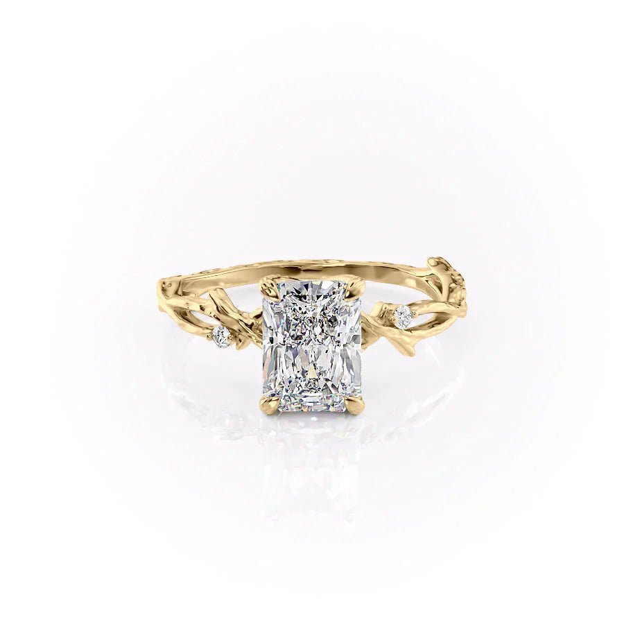 The Textured Twig Set  With A 2 Carat Radiant 18K Yellow Gold Moissanite