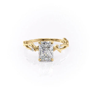 The Textured Twig Set  With A 1 Carat Radiant 18K Yellow Gold Moissanite