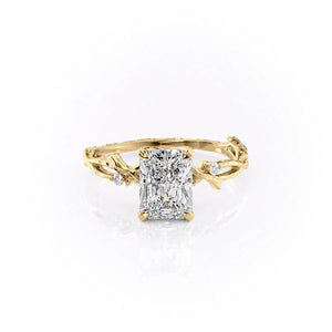 The Textured Twig Set  With A 3.5 Carat Radiant 18K Yellow Gold Moissanite