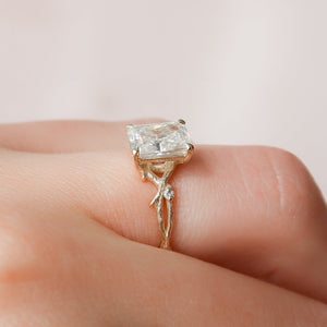 The Textured Twig Set  With A 3 Carat Radiant 18K Yellow Gold Moissanite