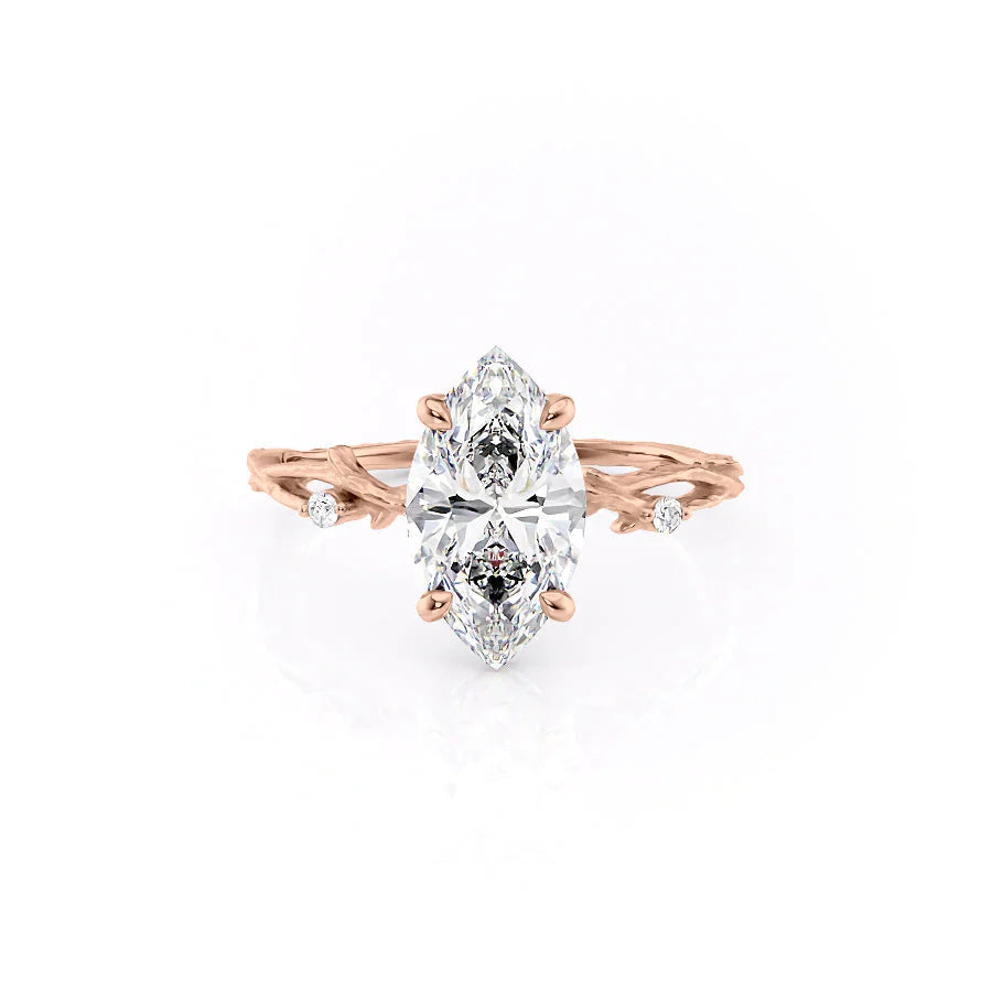 The Textured Twig Set  With A 1 Carat Marquise 14K Rose Gold Moissanite
