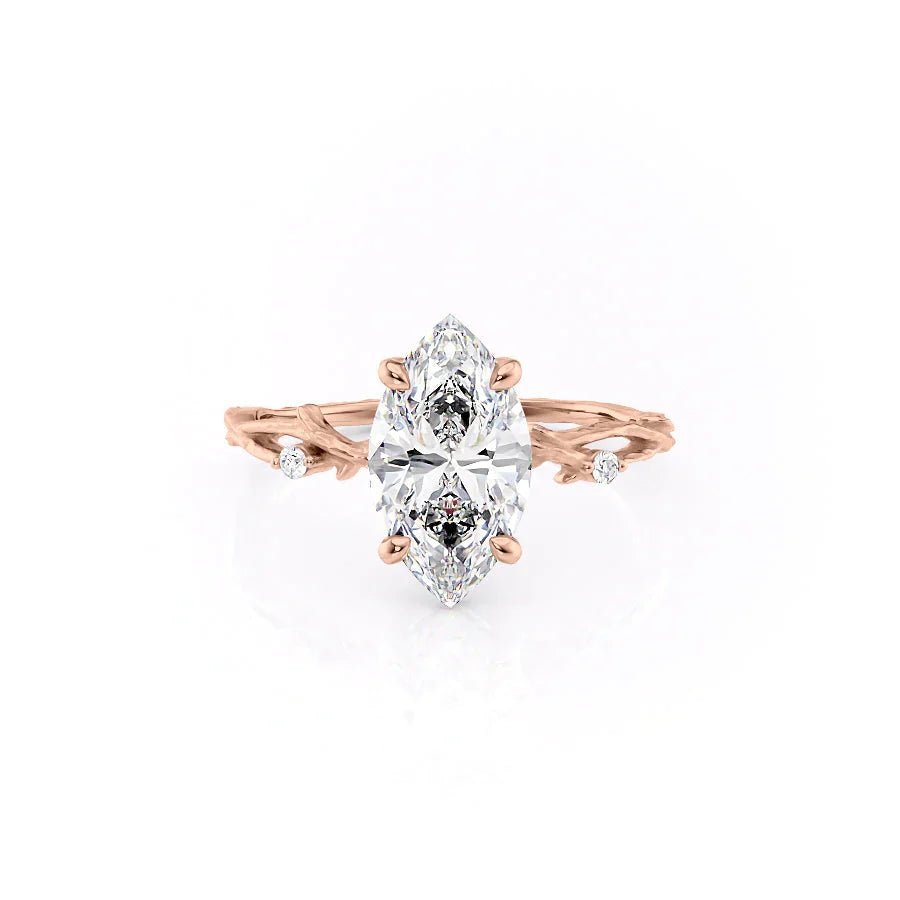The Textured Twig Set  With A 3 Carat Marquise 14K Rose Gold Moissanite