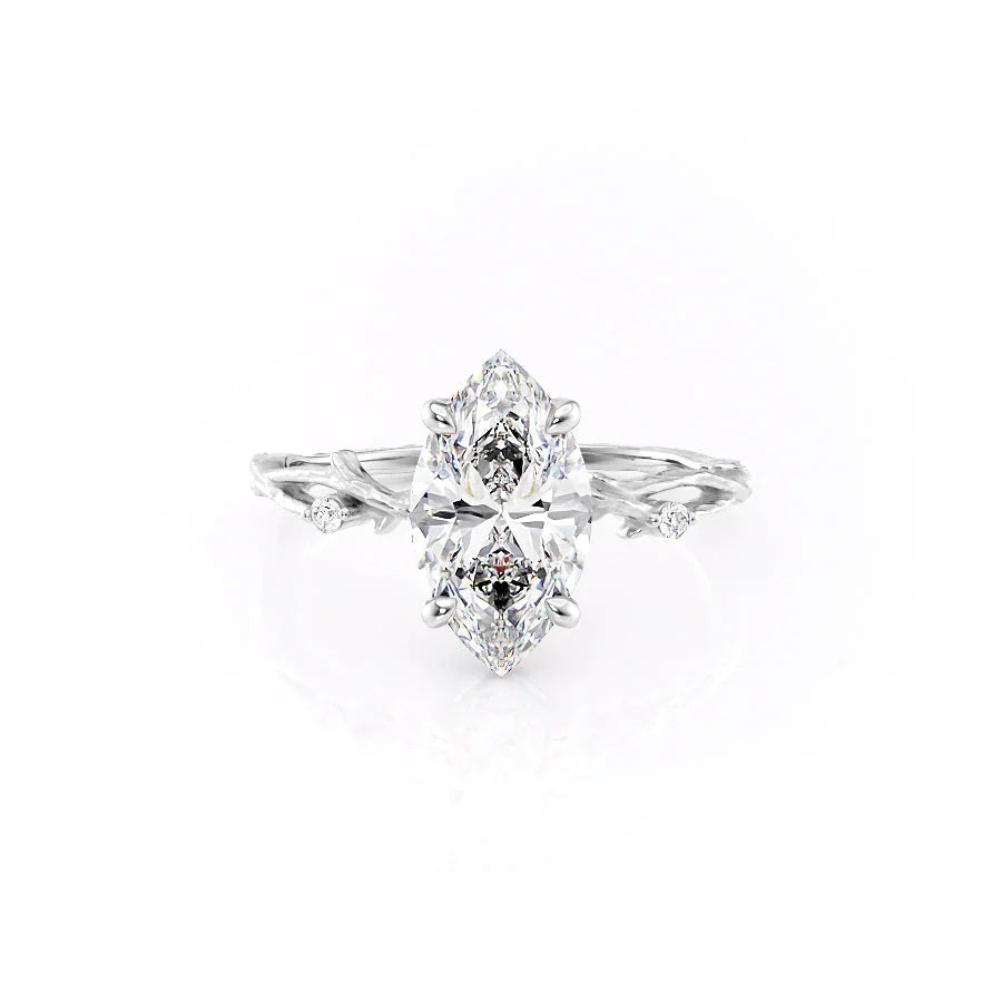 The Textured Twig Set  With A 1 Carat Marquise 18K White Gold Moissanite