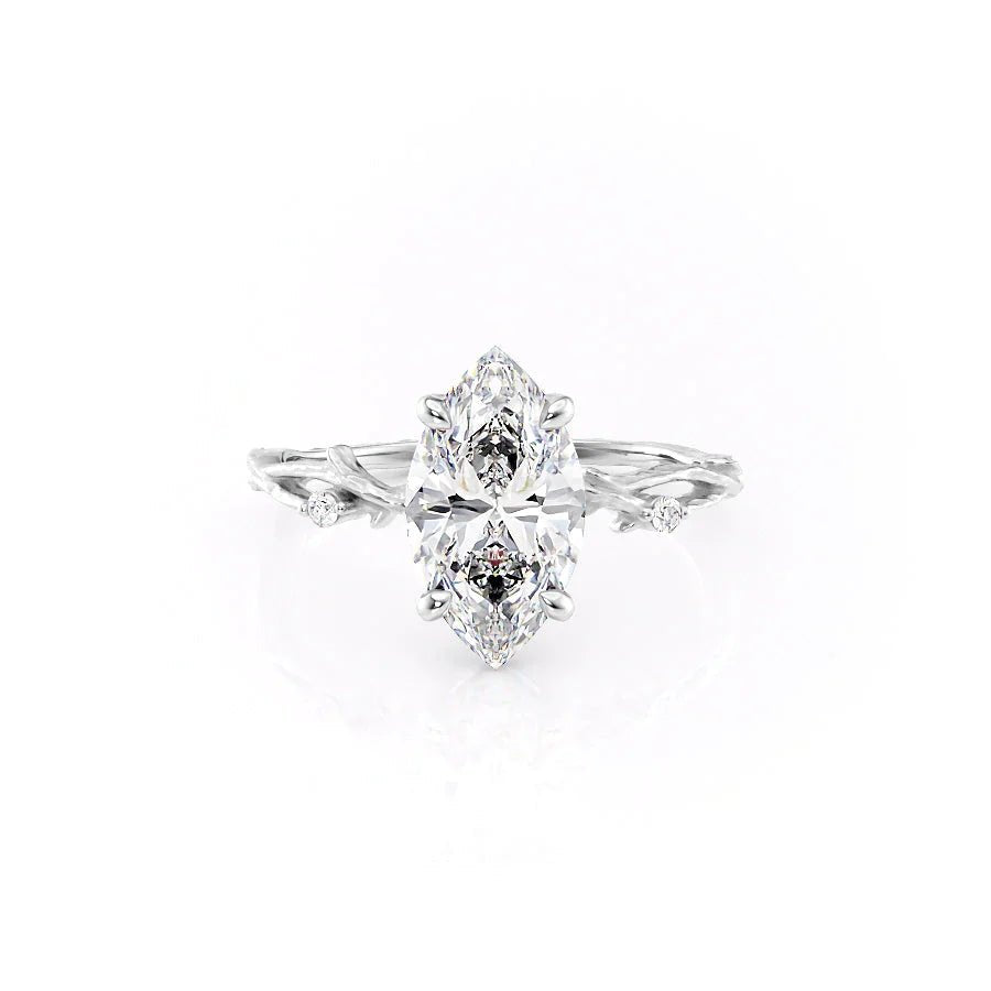 The Textured Twig Set With A 2 Carat Marquise 18K White Gold Lab Diamond