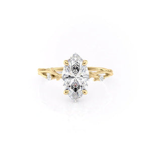 The Textured Twig Set  With A 5 Carat Marquise 18K Yellow Gold Moissanite