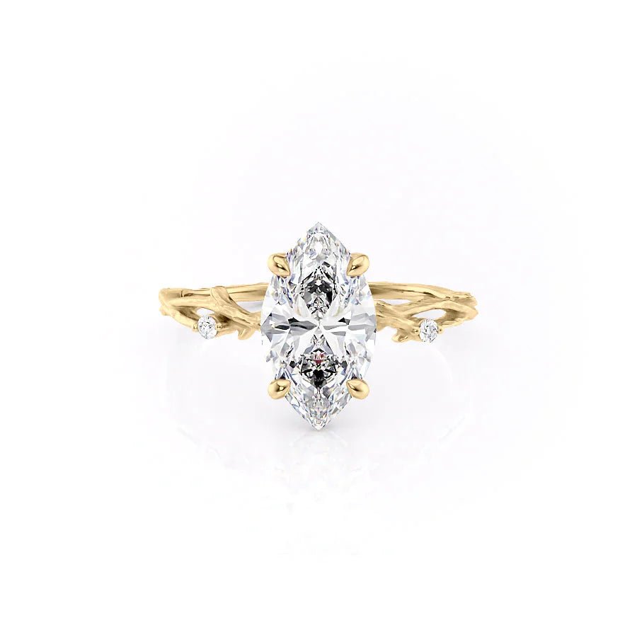 The Textured Twig Set  With A 1.5 Carat Marquise 18K Yellow Gold Moissanite
