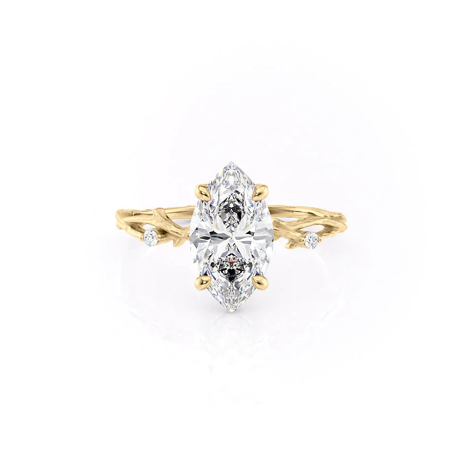 The Textured Twig Set  With A 1 Carat Marquise 18K Yellow Gold Moissanite