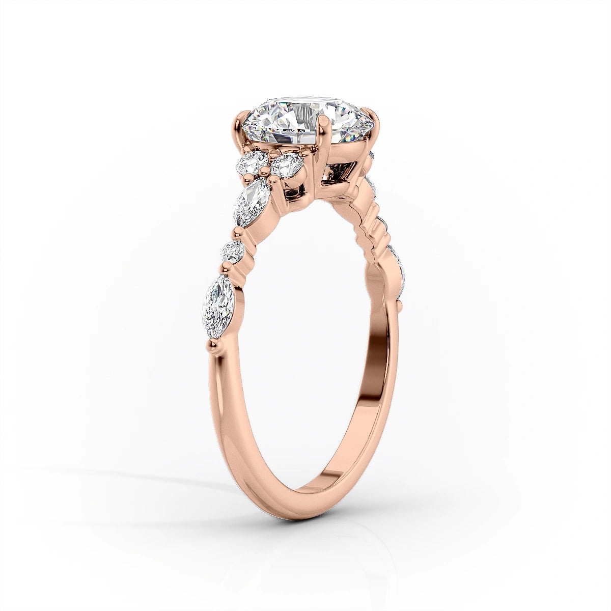 The Kristen Set Round  With A 1 Carat Round 14K Rose Gold Moissanite