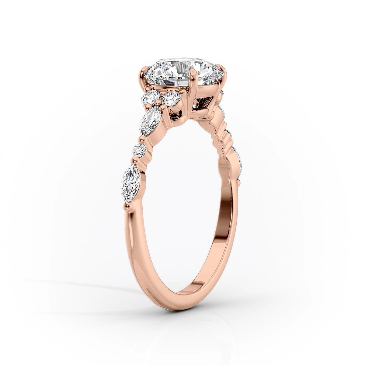 The Kristen Set Round  With A 3.5 Carat Round 14K Rose Gold Moissanite
