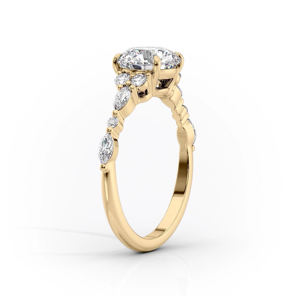 The Kristen Set Round  With A 1.5 Carat Round 18K Yellow Gold Moissanite