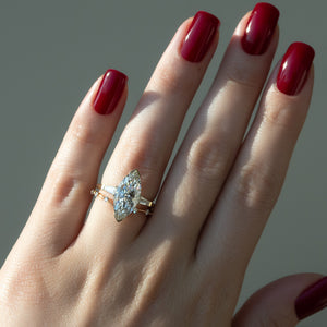 The Parker Set  With A 4.5 Carat Marquise 18K Yellow Gold Moissanite