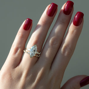 The Parker Set  With A 4.5 Carat Marquise 18K Yellow Gold Moissanite