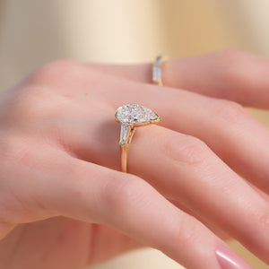The Parker Set  With A 2.5 Carat Pear 14K Yellow Gold Moissanite