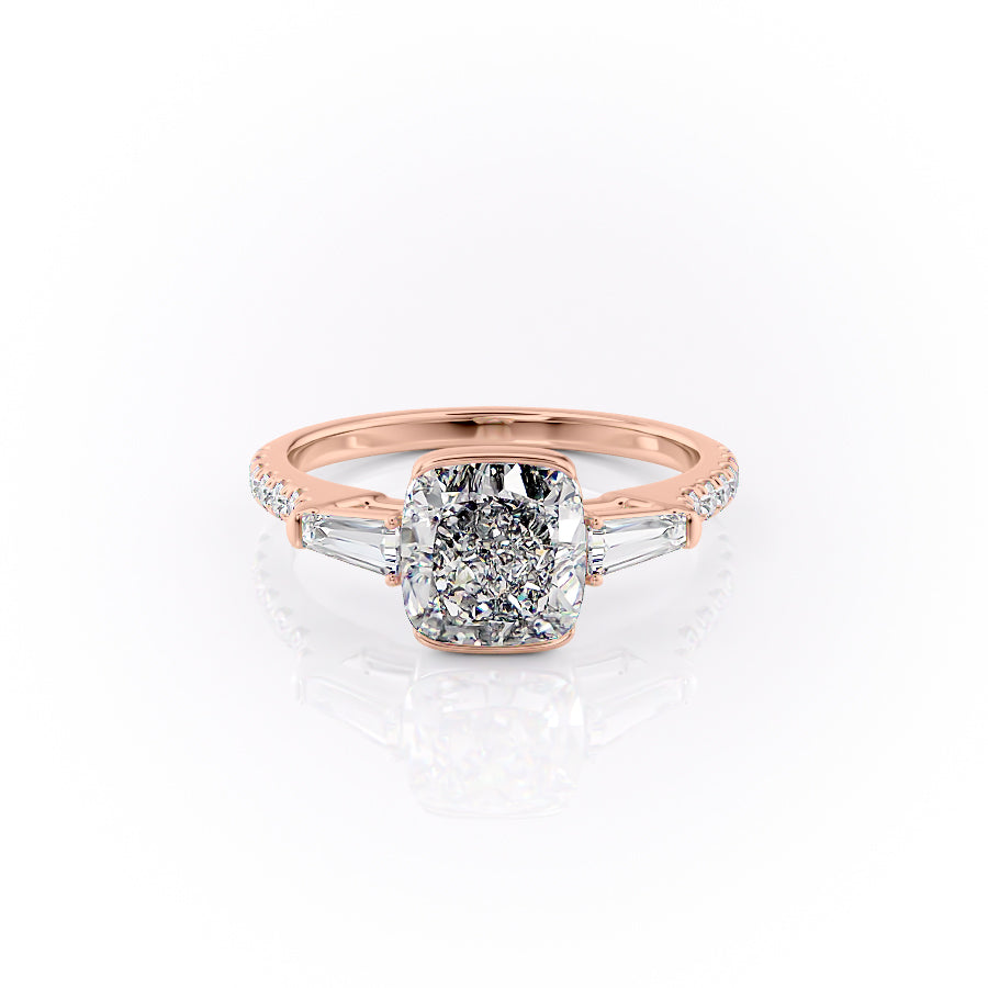 The Parker Set  With A 3.5 Carat Cushion 14K Rose Gold Moissanite