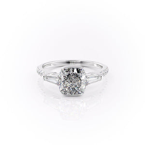 The Parker Set  With A 3 Carat Cushion 14K White Gold Moissanite
