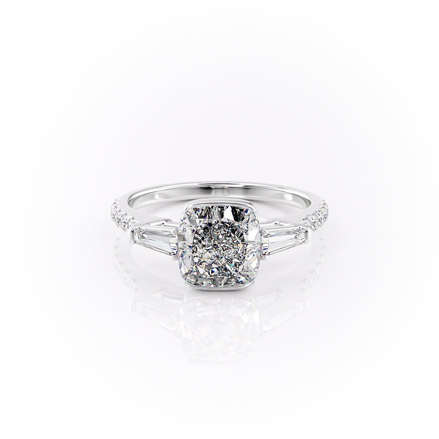 The Parker Set  With A 4 Carat Cushion 18K White Gold Moissanite