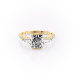 The Parker Set  With A 3.5 Carat Cushion 14K Yellow Gold Moissanite