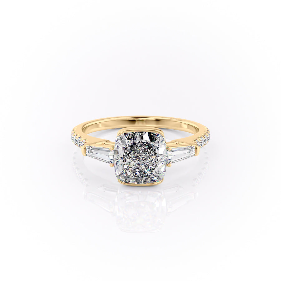 The Parker Set  With A 3.5 Carat Cushion 18K Yellow Gold Moissanite