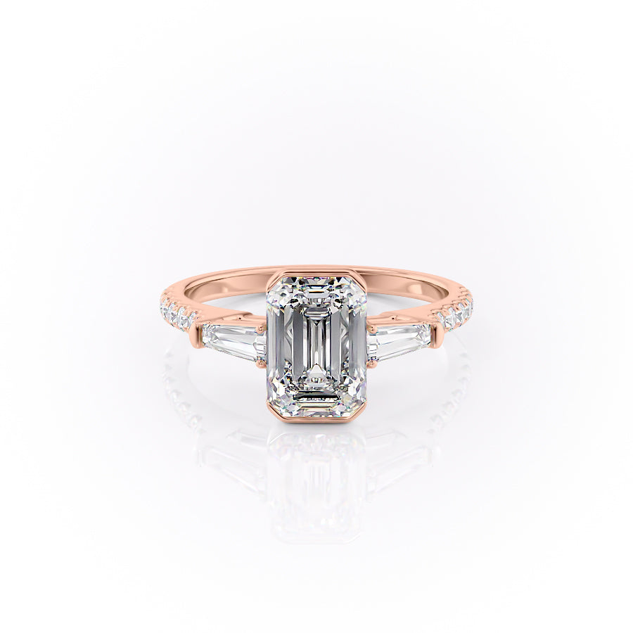 The Parker Set  With A 1 Carat Emerald 14K Rose Gold Moissanite