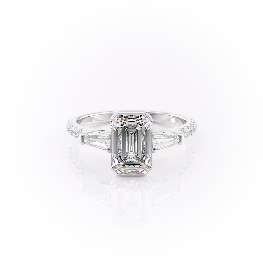 The Parker Set  With A 1 Carat Emerald 14K White Gold Moissanite