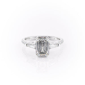 The Parker Set  With A 1 Carat Emerald 14K White Gold Moissanite