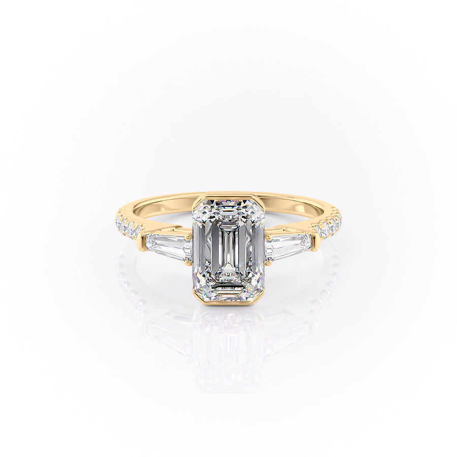 The Parker Set  With A 4 Carat Emerald 14K Yellow Gold Moissanite