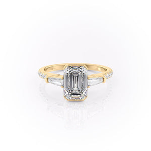 The Parker Set  With A 4 Carat Emerald 14K Yellow Gold Moissanite