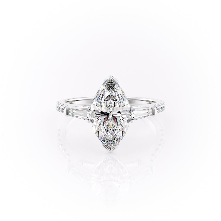 The Parker Set  With A 3 Carat Marquise 18K White Gold Moissanite