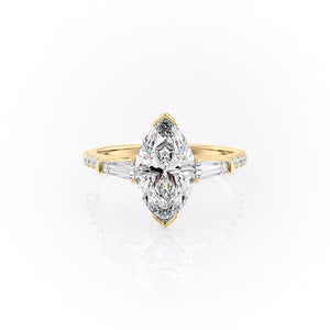 The Parker Set  With A 4.5 Carat Marquise 18K Yellow Gold Moissanite