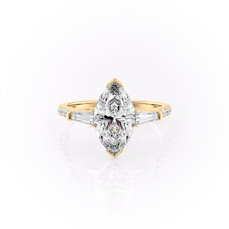 The Parker Set  With A 2 Carat Marquise 18K Yellow Gold Moissanite