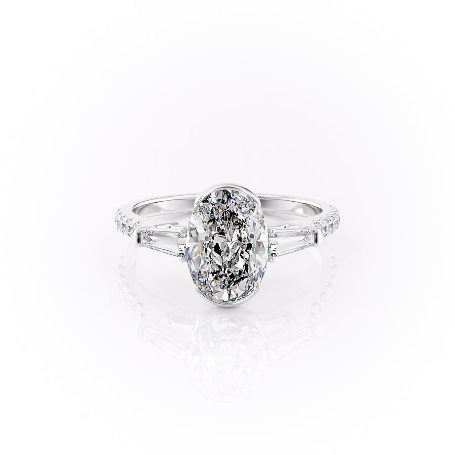 The Parker Set  With A 2.5 Carat Oval 14K White Gold Moissanite
