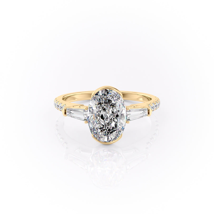 The Parker Set  With A 3 Carat Oval 18K Yellow Gold Moissanite
