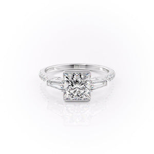 The Parker Set  With A 3 Carat Princess 14K White Gold Moissanite
